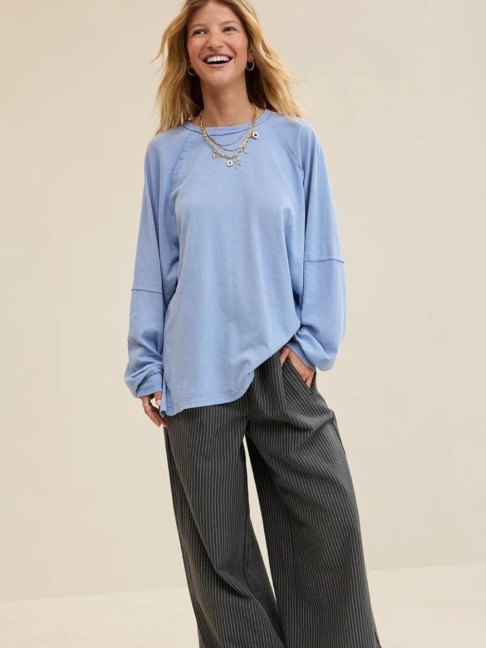 aerie Blue Relaxed Oversized Boyfriend Cotton Shirt. Coastal, Movie Night, Cozy